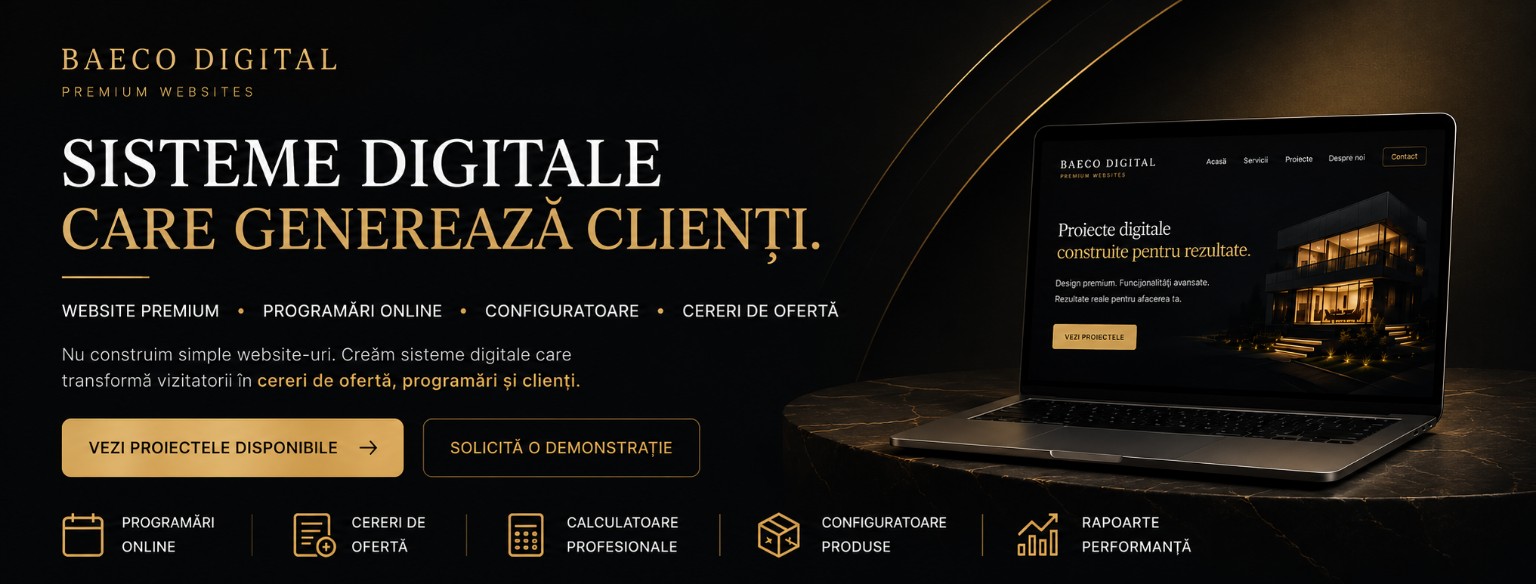 BaecoDigital — Sisteme digitale premium care generează clienți: website premium, programări online, configuratoare, cereri de ofertă.